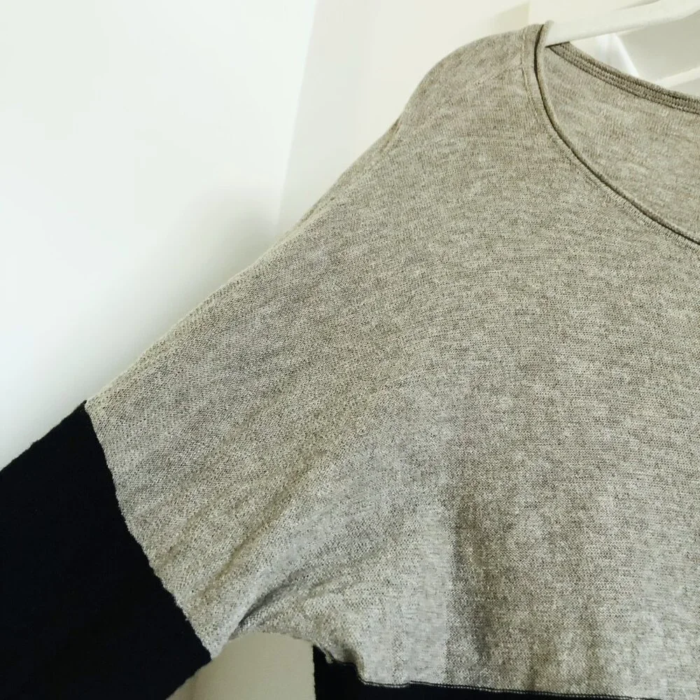 Vince Tan Black Color Block Sweater 100% Cotton Scoop Neck Drop Shoulder Stretch - Picture 7 of 15